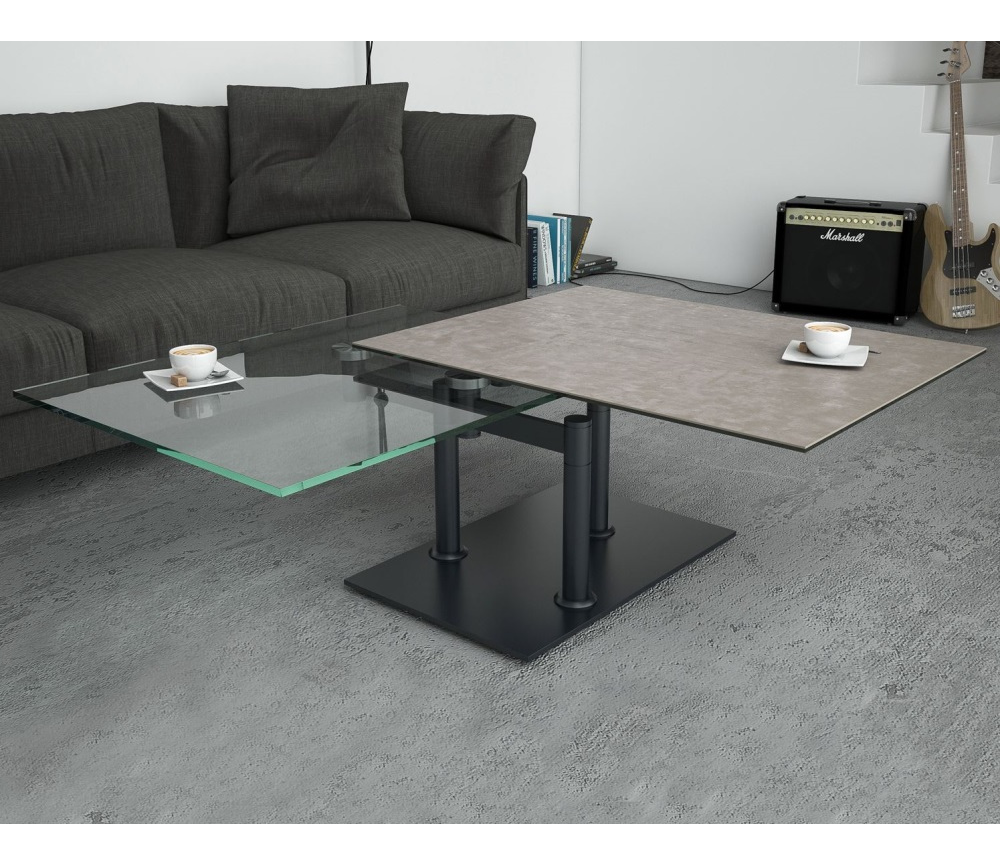 table de salon basse céramique taupe et verre - Souffle d'intérieur