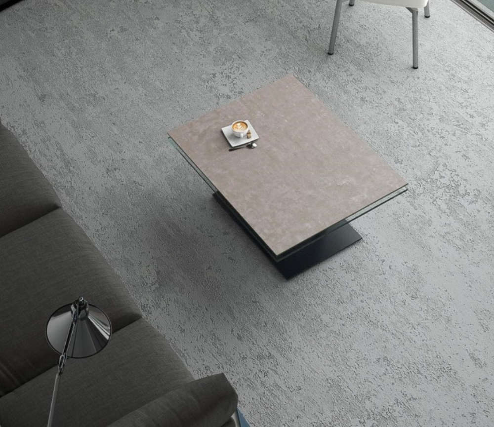 table de salon basse céramique taupe et verre - Souffle d'intérieur