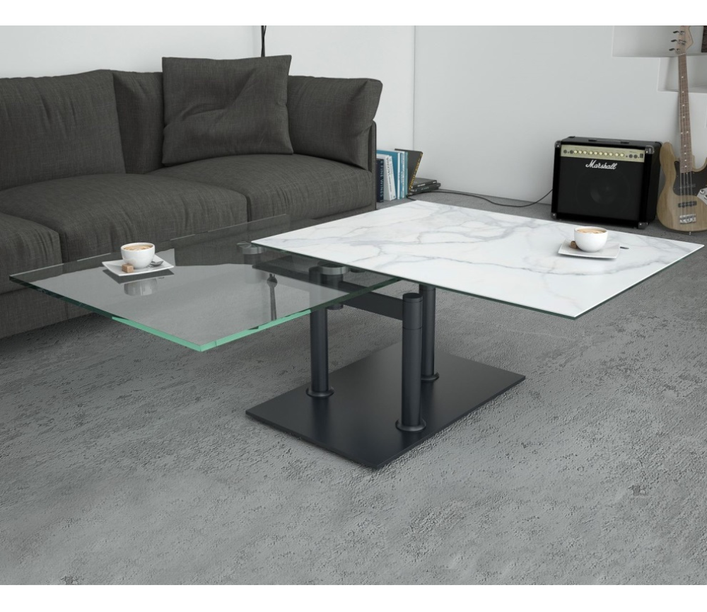 table basse de salon céramique verre rectangulaire pivotante - souffle d'interieur