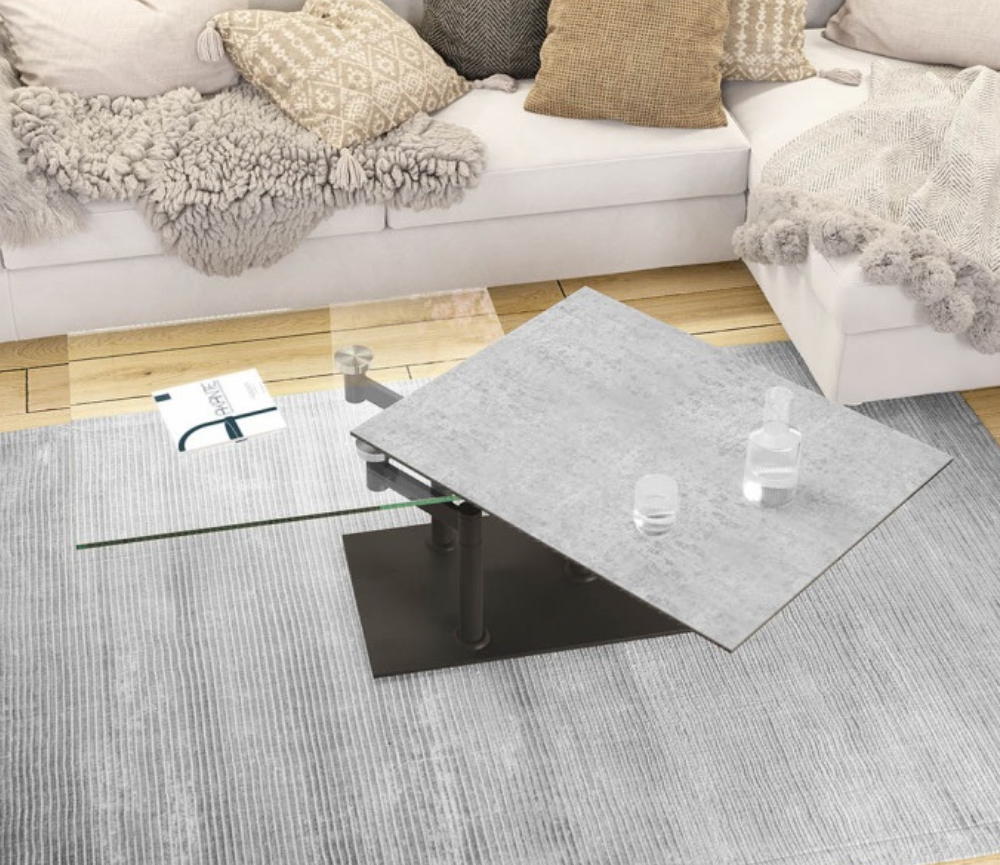 table de salon basse verre céramique silver rectangulaire - Souffle d'intérieur