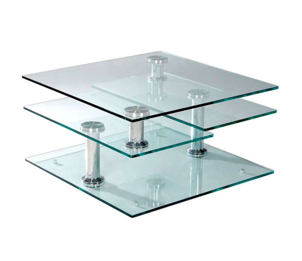 Table basse en verre design 3 plateaux pivotant design - Moni-SOUFFLE D’INTÉRIEUR