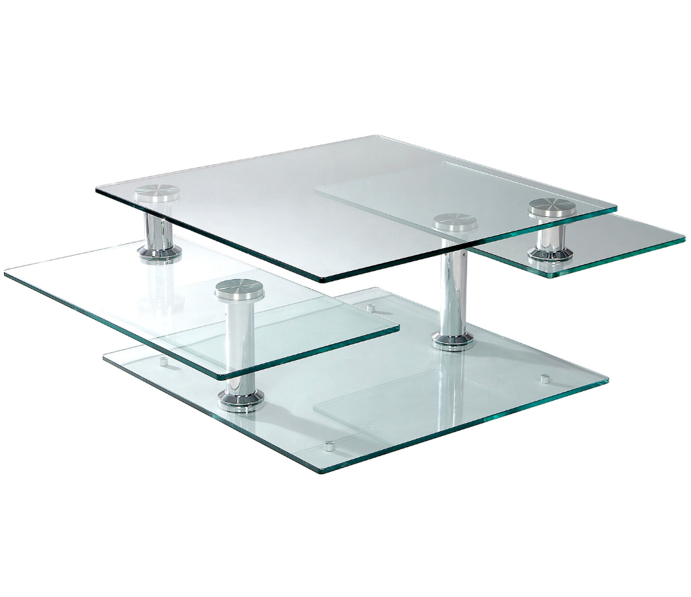 Table basse en verre design 3 plateaux pivotant design - Moni-SOUFFLE D’INTÉRIEUR