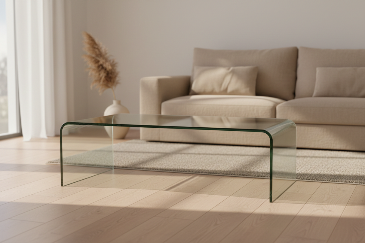 Table basse en verre transparent rectangulaire - Souffle d'intérieur