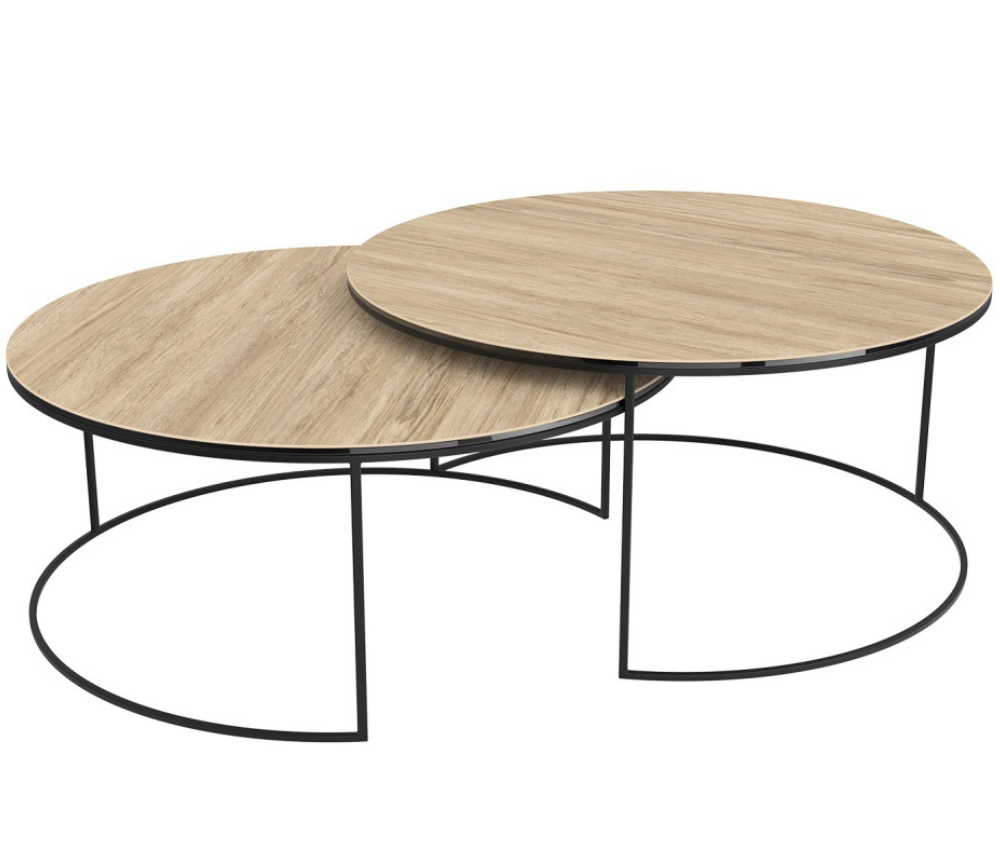 Table basse gigogne ronde céramique bois design - Vitaly