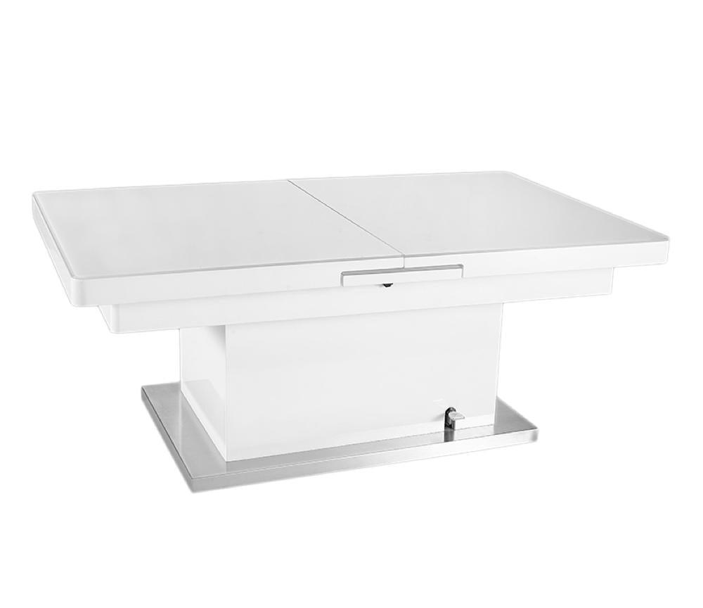 Table basse transformable en table haute verre blanc