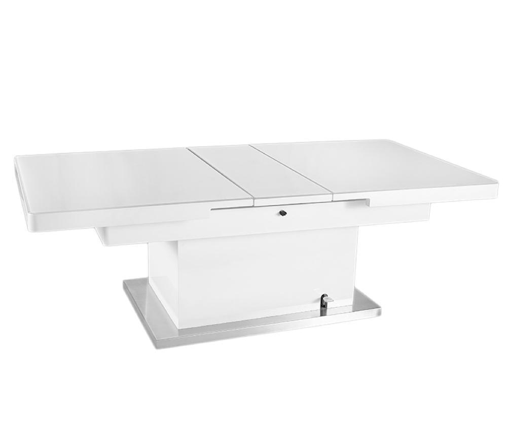 Table basse transformable en table haute verre blanc