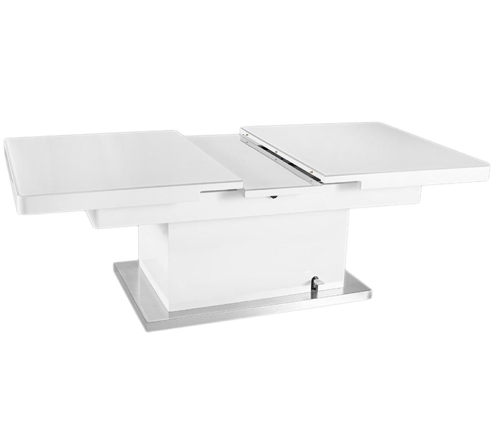 Table basse transformable en table haute verre blanc