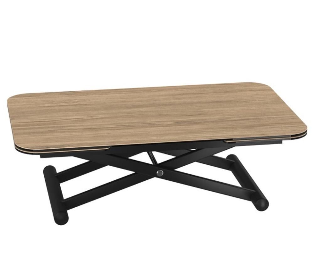 Table basse relevable et extensible en céramique bois pieds métal noir position basse - Akante - Souffle d'intérieur