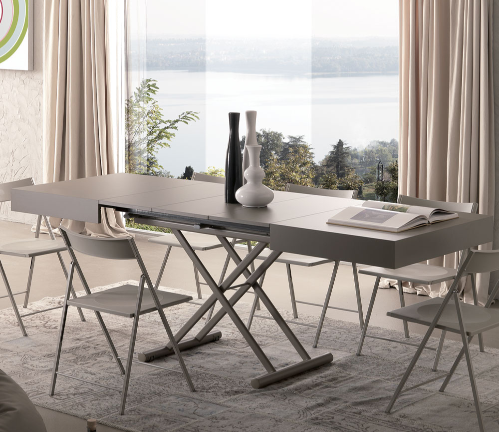 Table basse relevable extensible en table haute taupe modulable - Carine