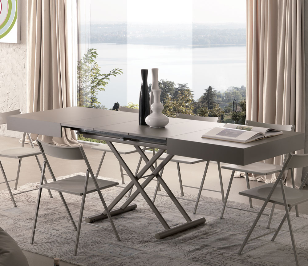 Table basse relevable et extensible en table haute taupe moderne 120 cm - Souffle d'intérieur - Ozzio
