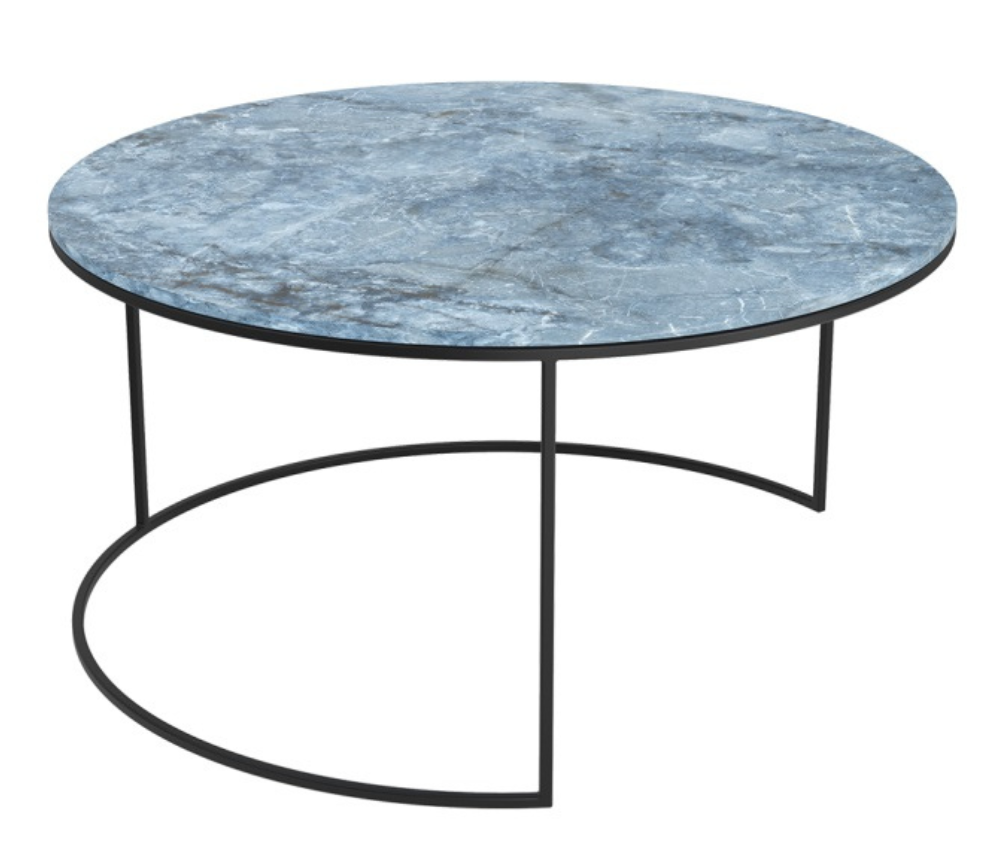 Table basse ronde céramique marbre bleu design - Souffle d'intérieur