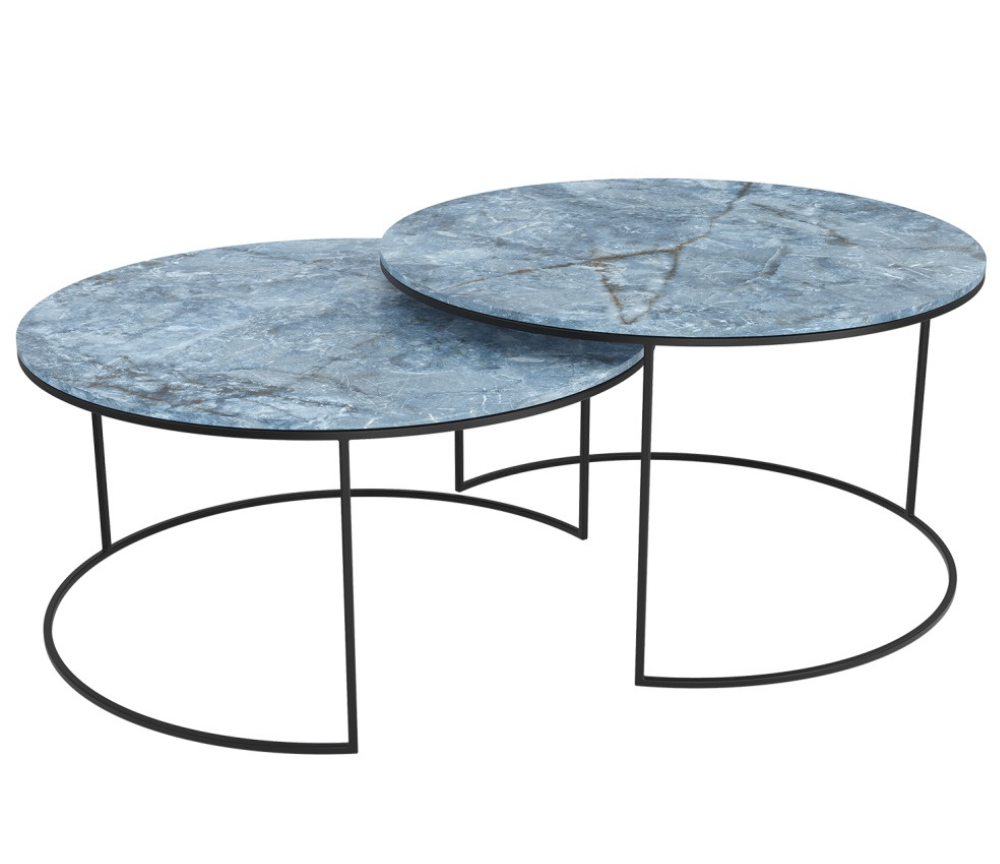 Table basse ronde céramique marbre bleu design - Souffle d'intérieur