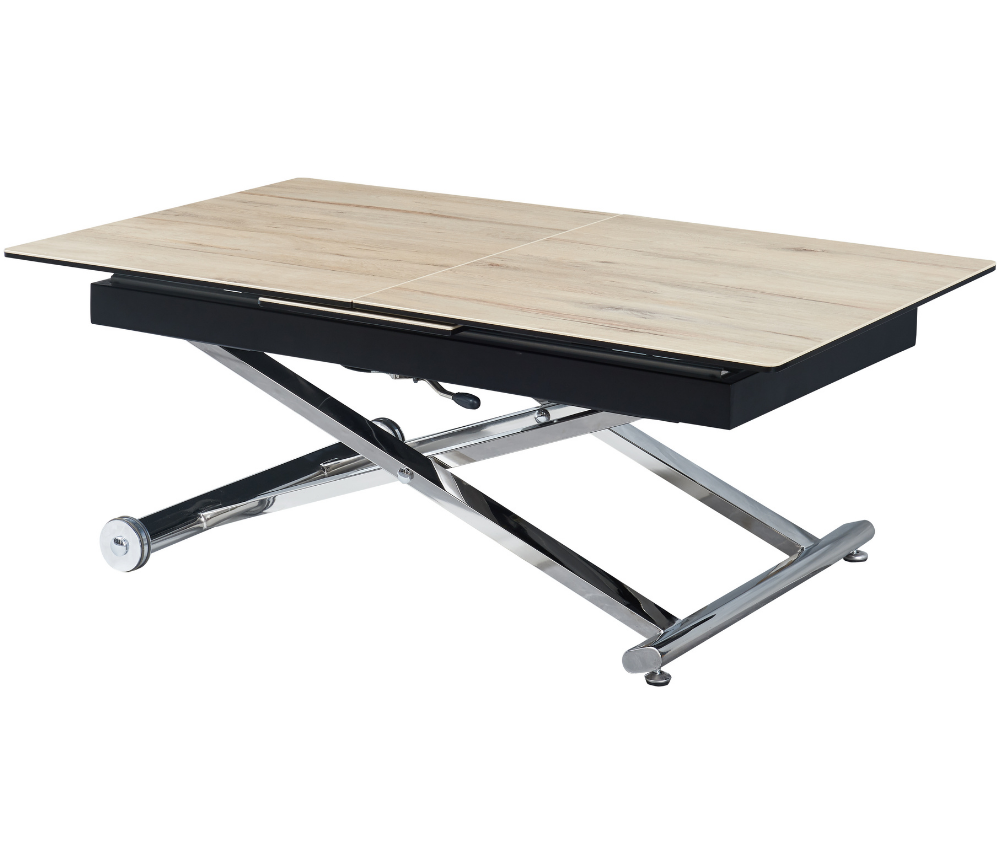 Table basse relevable transformable extensible céramique bois L 120cm - Julia