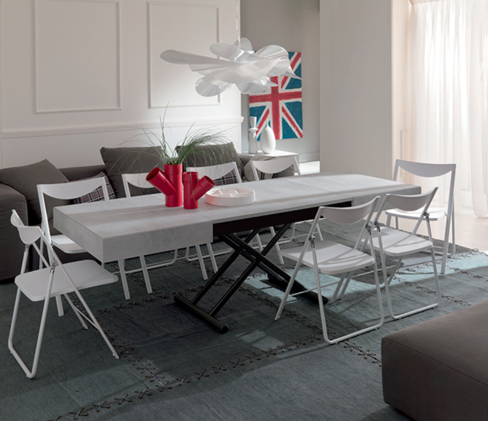 Table basse transformable en table haute gris béton