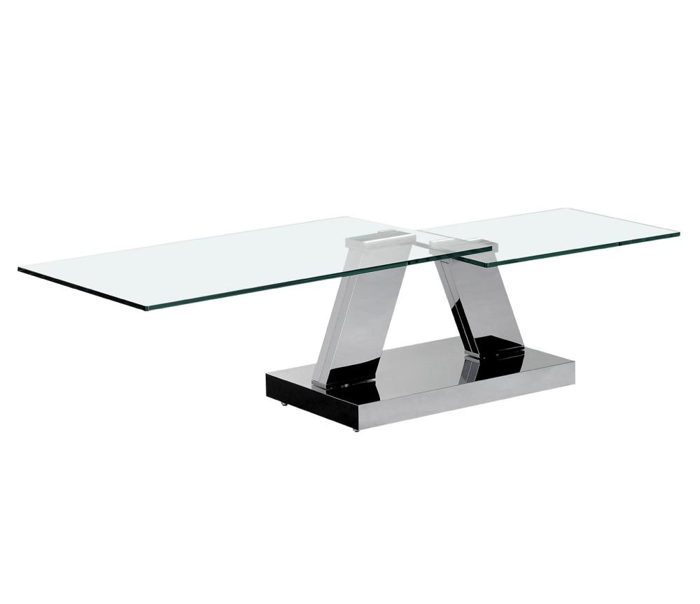 Table basse rectangulaire pivotante Clara – système d’ouverture – ouvert – verre trempé