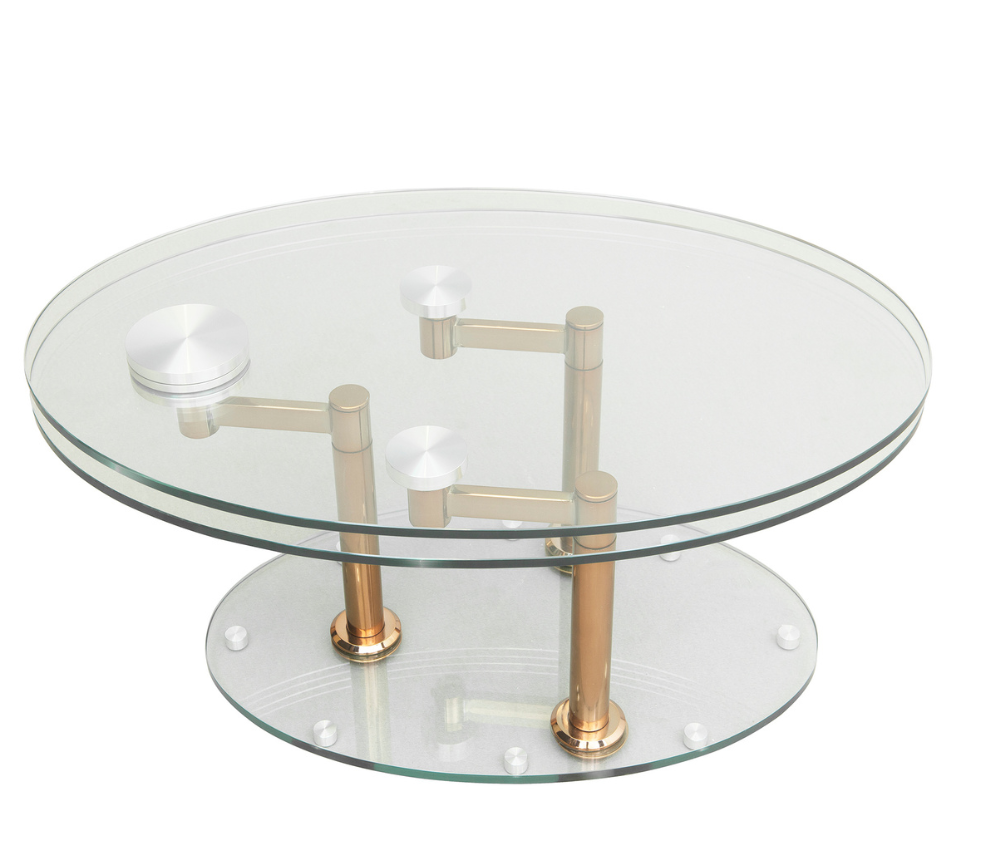 Table basse en verre moderne ovale pivotante mécanisme doré - Daniela