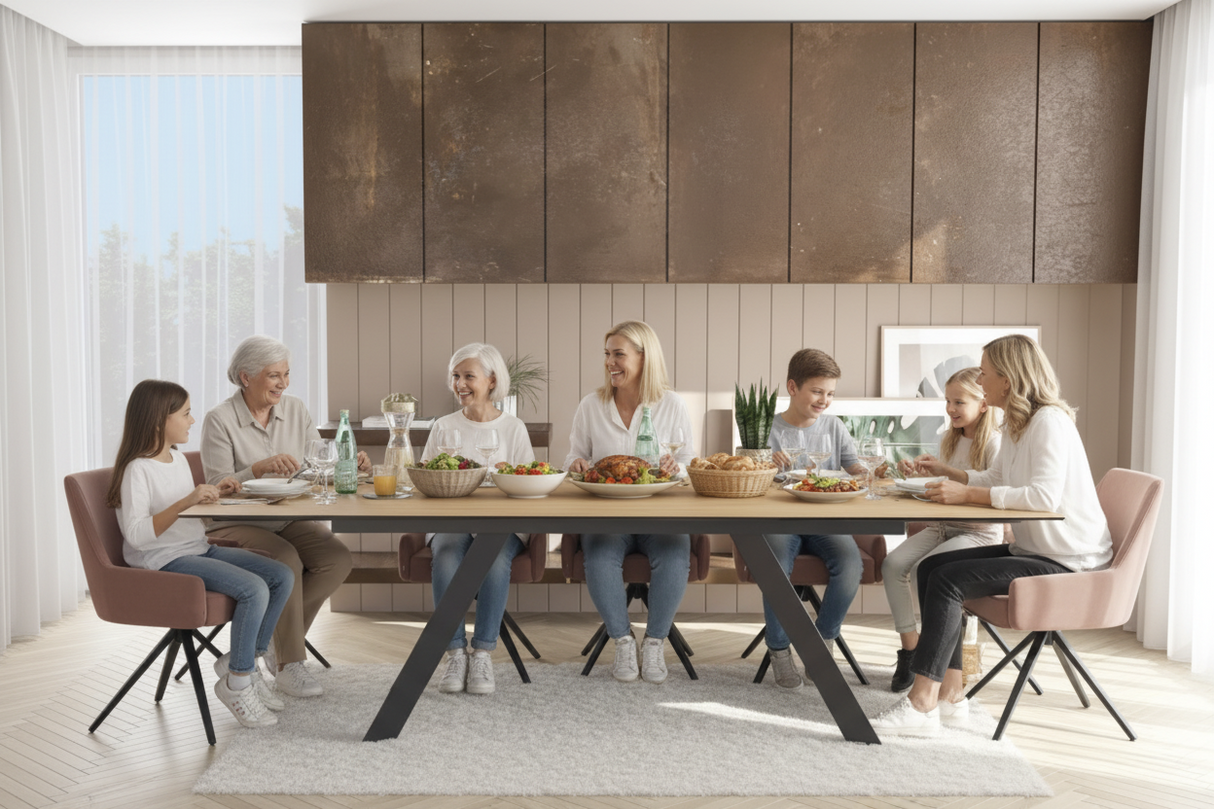 Ontario table céramique extensible effet bois – configuration ouverte en situation salle à manger