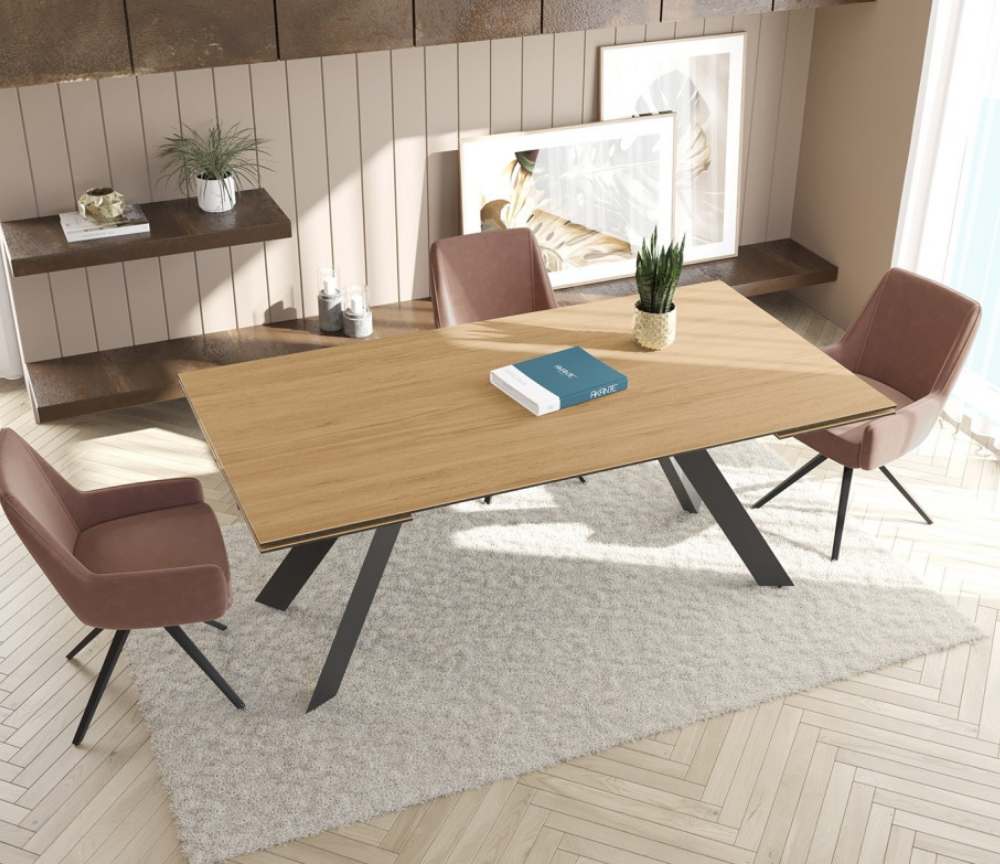 Table céramique bois chêne clair extensible de salle à manger et de cuisine - SOUFFLE D’INTÉRIEUR