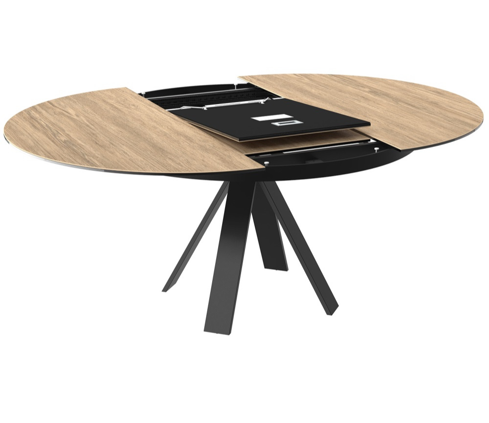 table ronde ouverte ceramique effet bois extensible pieds métal noir - Akante - Souffle d'intérieur