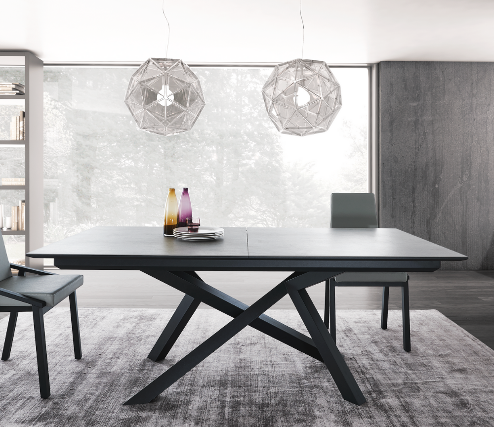 table ceramique extensible brillante pieds bois central luxe haut de gamme - Animovel - Souffle d'intérieur