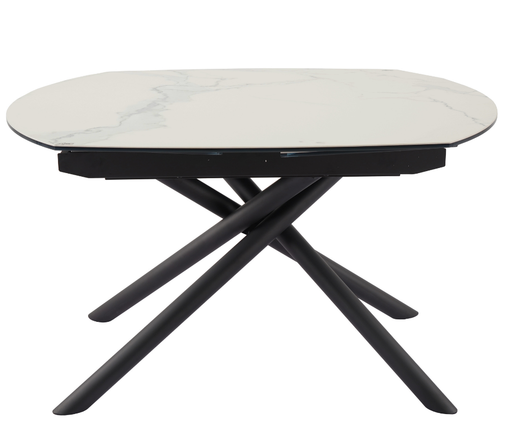 Table céramique extensible marbre blanc pieds noir design 130cm - Glory