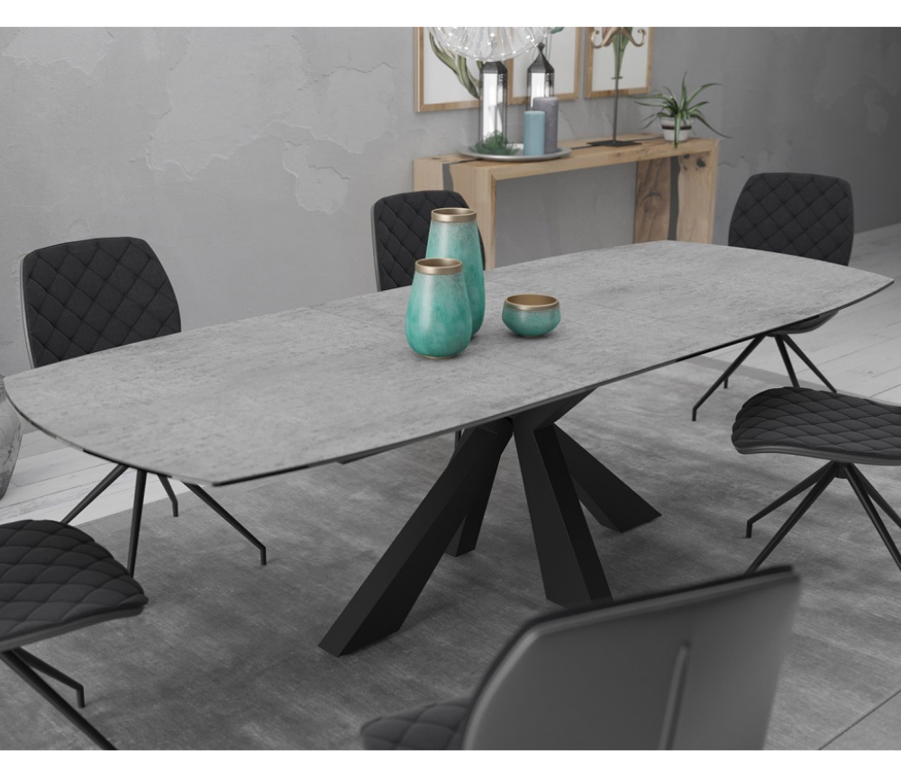 Table céramique extensible grise de salle à manger L160cm ou L200cm - Gustave