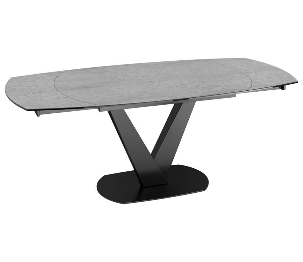 Table céramique extensible gris clair moderne pieds central noir - SOUFFLE D'intérieur