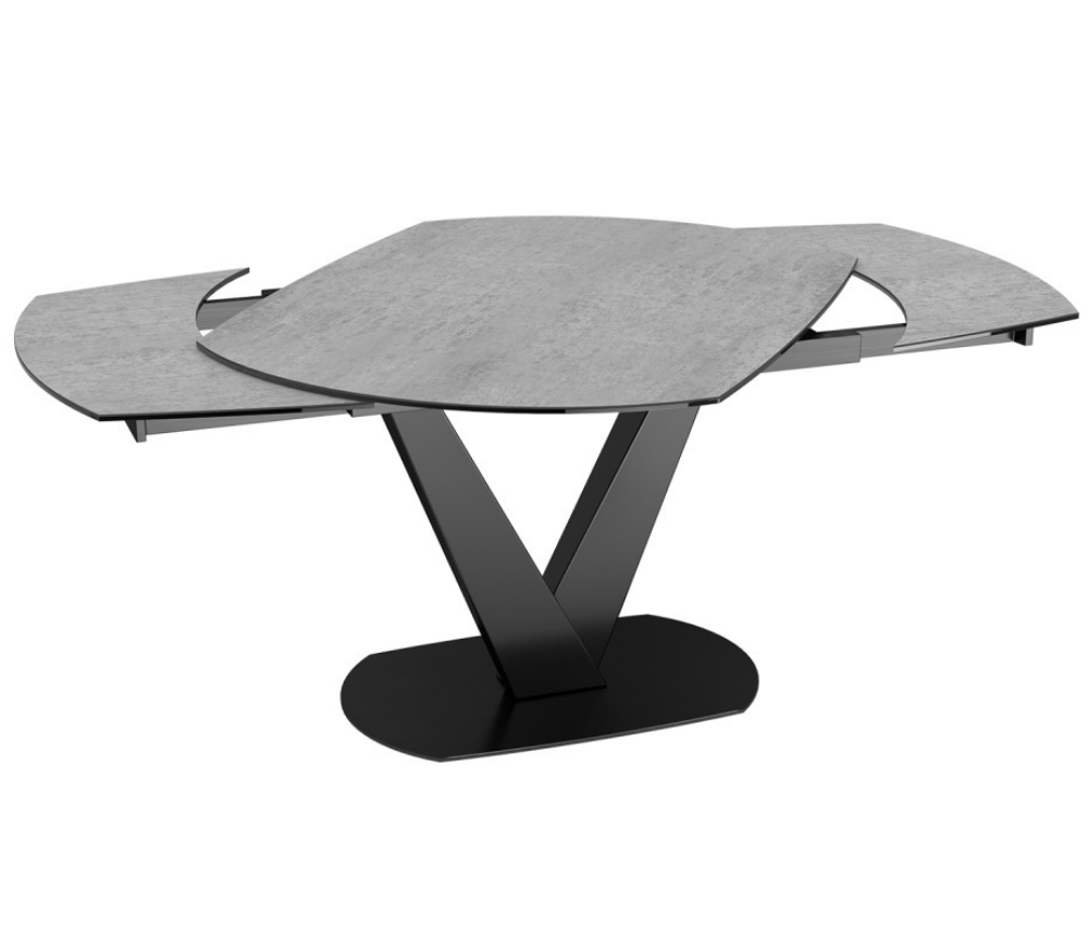 Table céramique extensible gris clair moderne pieds central noir - SOUFFLE D'intérieur