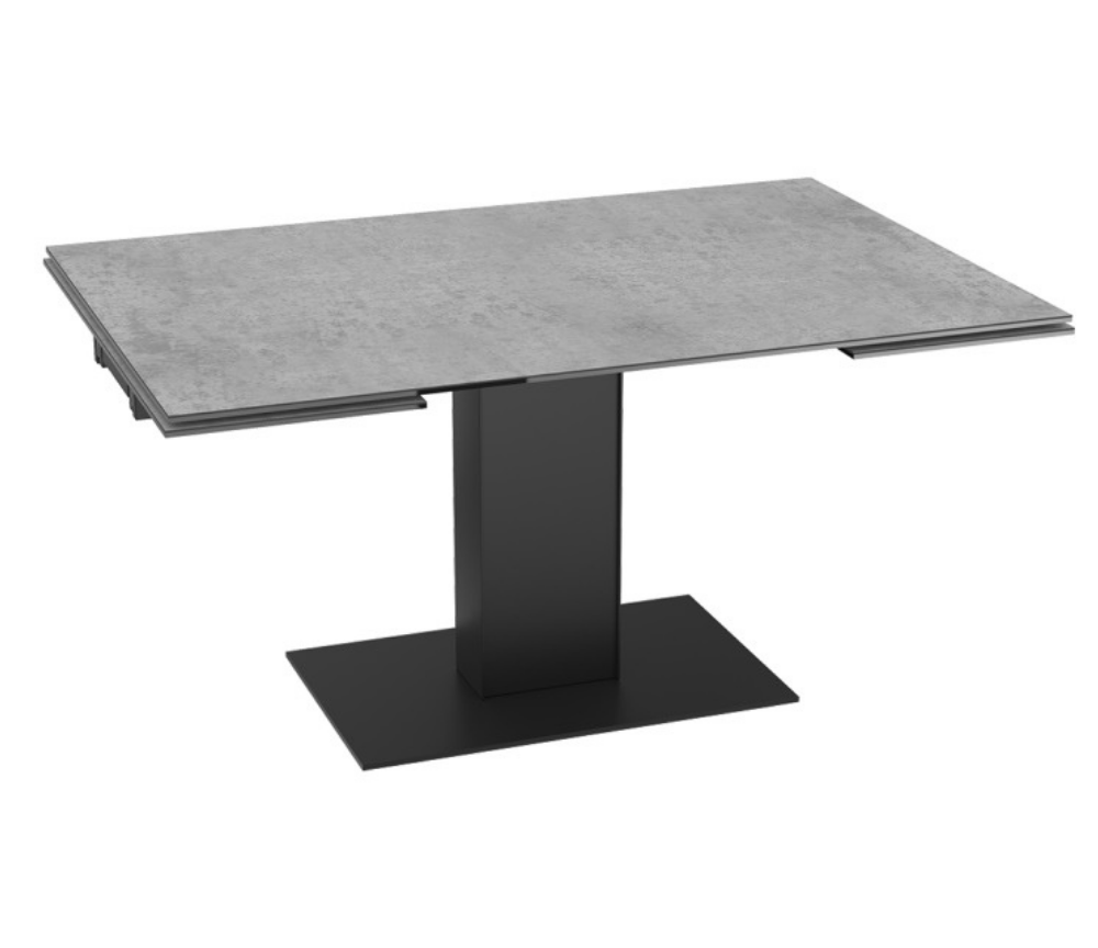 Table céramique extensible gris clair rectangulaire et pieds central en metal noir - Souffle d'intérieur