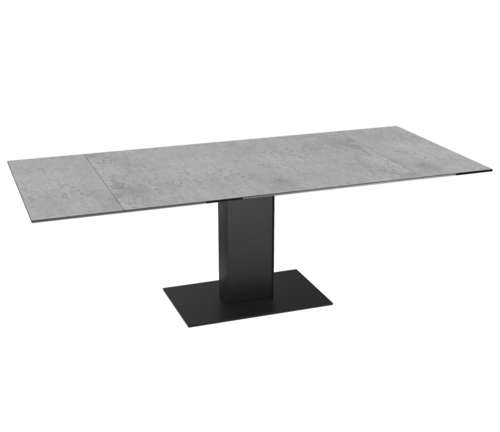 Table céramique extensible gris clair rectangulaire et pieds central en metal noir - Souffle d'intérieur