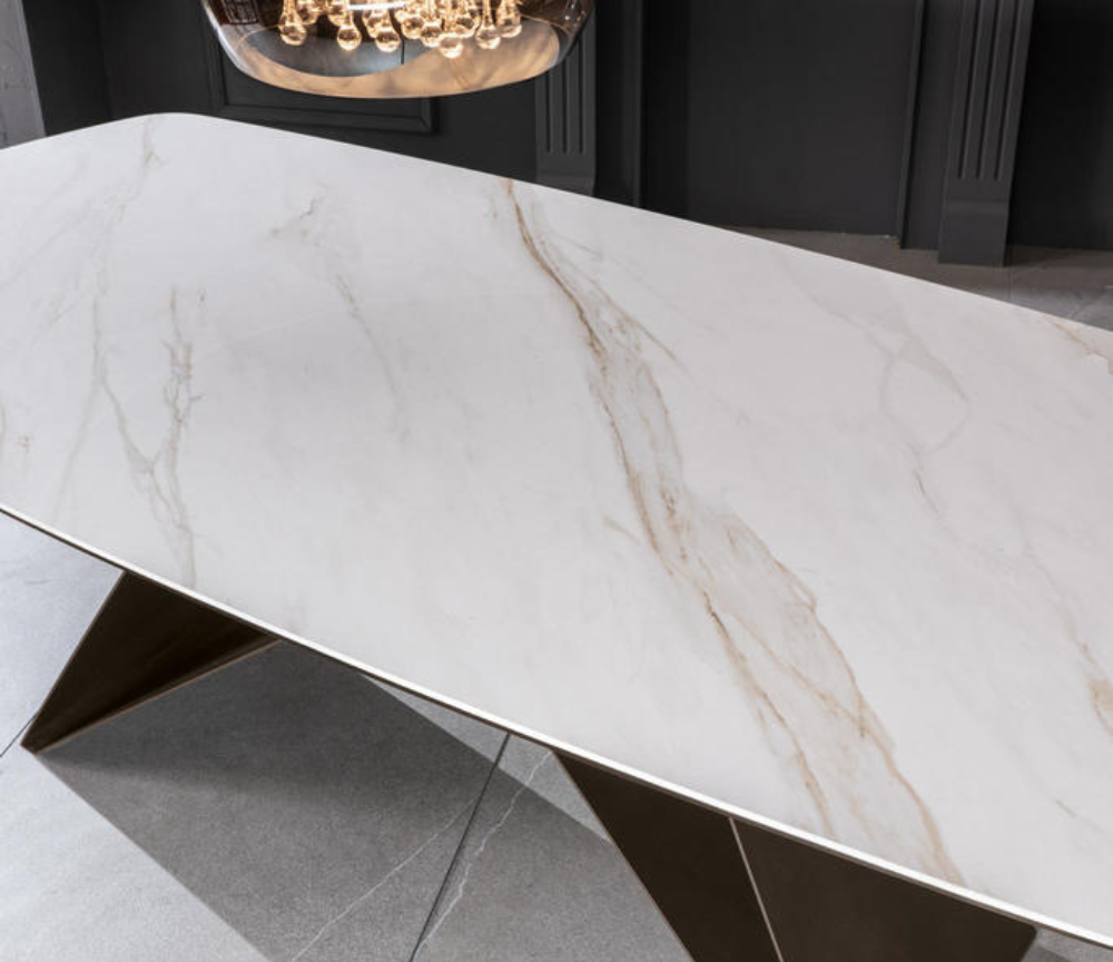 Table céramique fixe marbre blanc calacatta mat L 220cm - Andrew