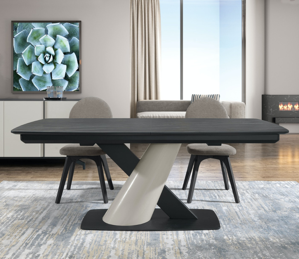 table de repas en ceramique extensible marbre noir gold - Souffle d'intérieur