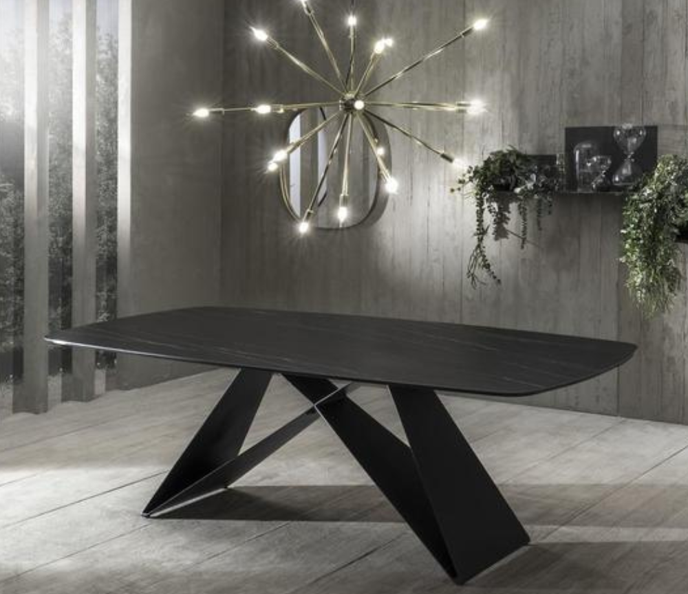 Table céramique fixe marbre noir marron mat L 220cm - Andrew