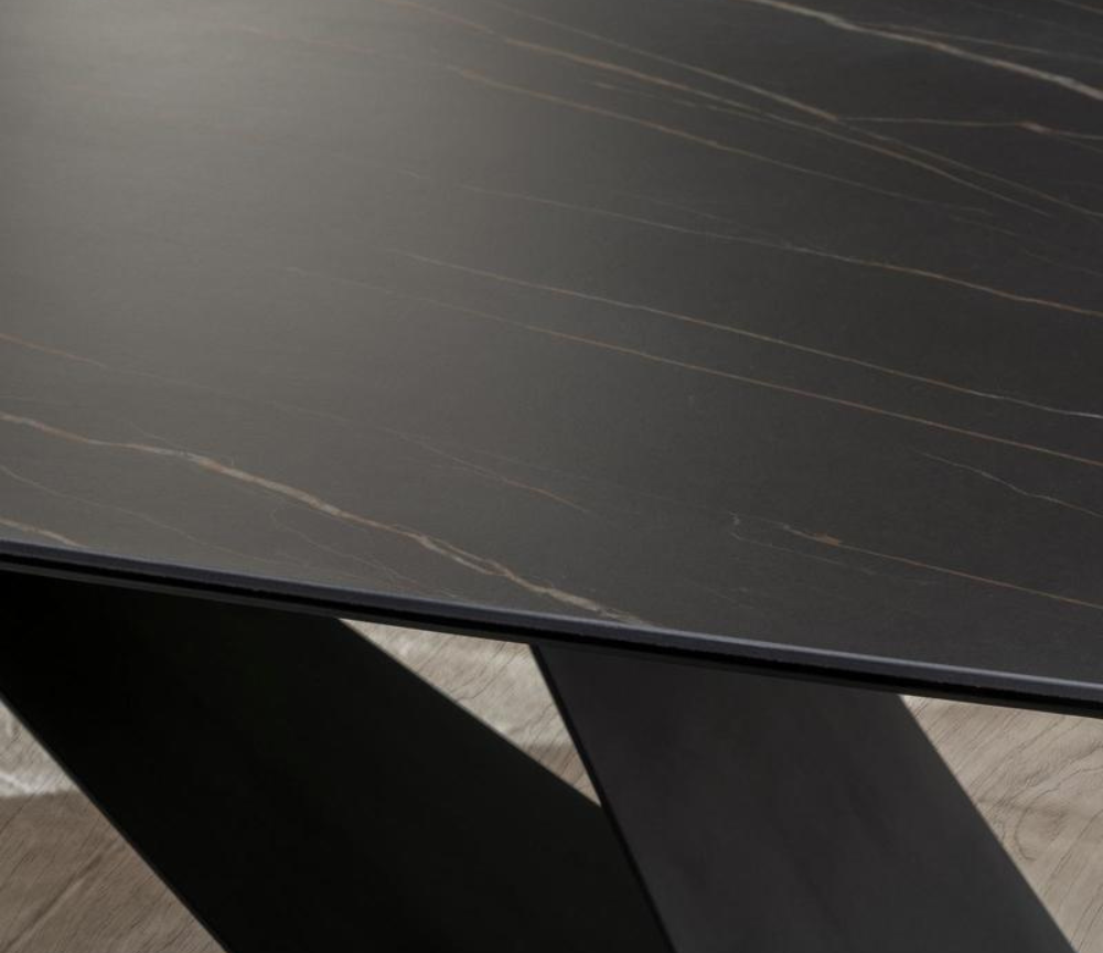 Table céramique fixe marbre noir marron mat L 220cm - Andrew