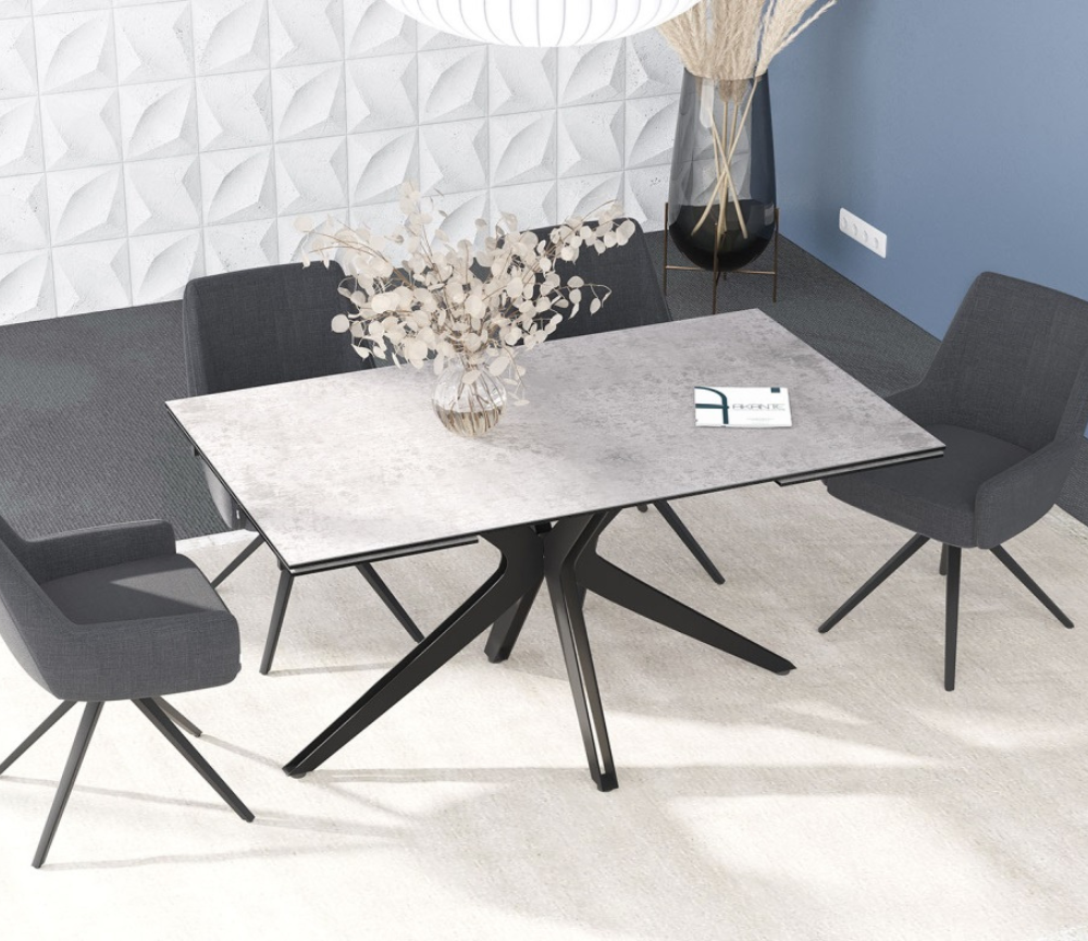 Table céramique extensible gris clair avec rallonges design - Indina