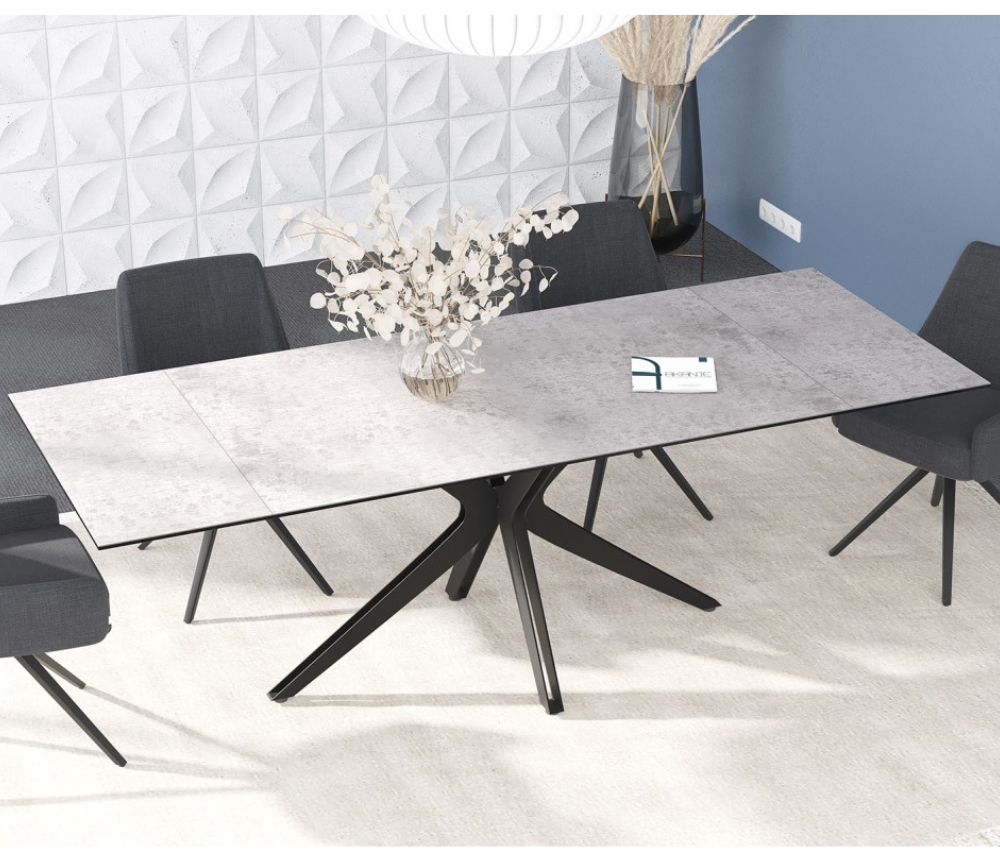 Table céramique extensible gris clair avec rallonges design - Indina