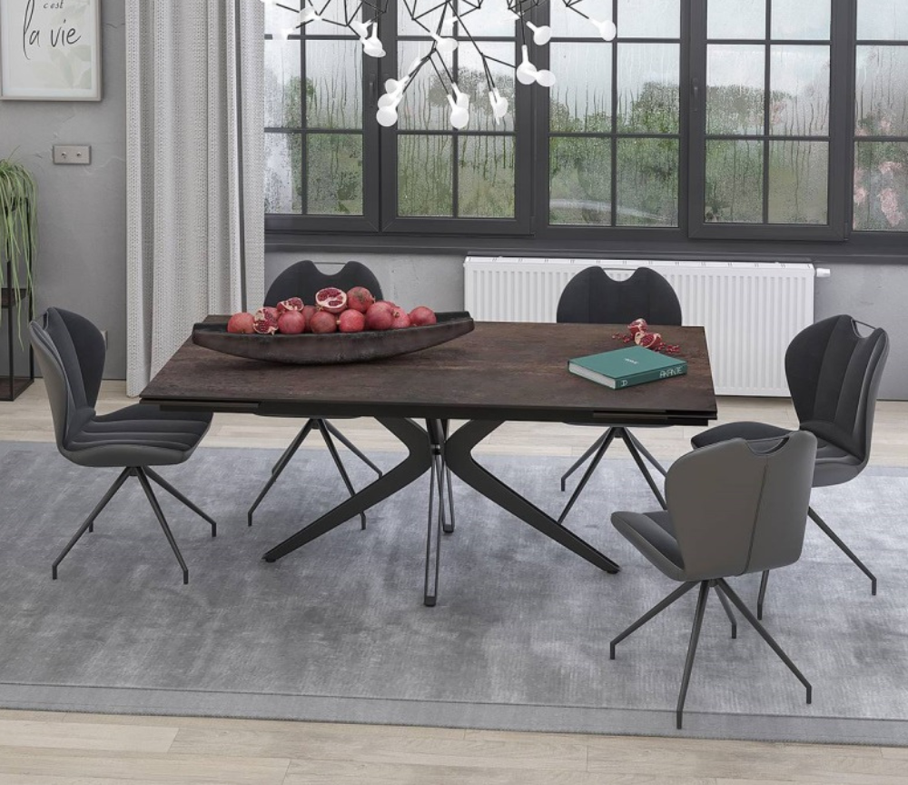 Table a manger céramique acier extensible avec rallonges - Indina