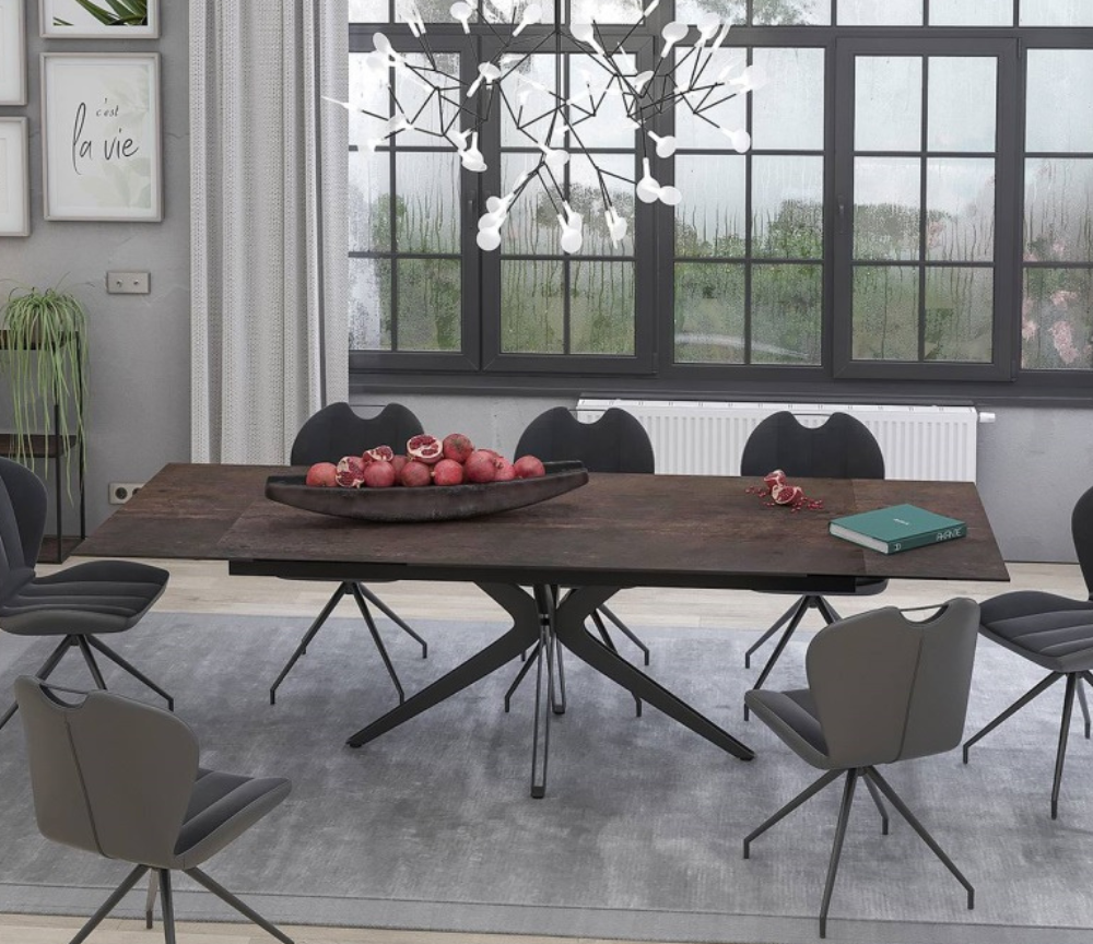 Table a manger céramique acier extensible avec rallonges - Indina