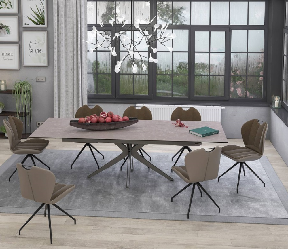 Table céramique extensible taupe de salle a manger rectangulaire akante - Souffle d'intérieur