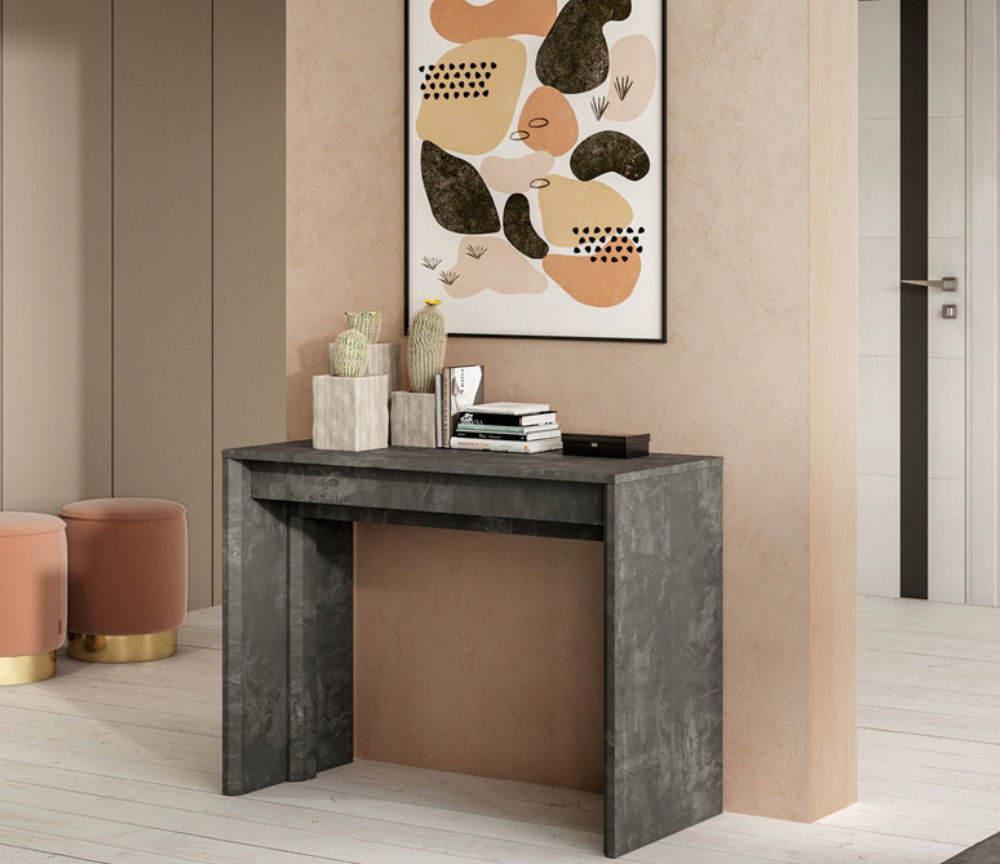 Console table extensible couleur béton gris foncé 5 allonges - SOUFFLE D'intérieur