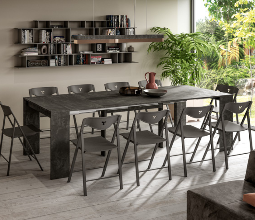 Console table extensible couleur béton gris foncé 5 allonges - SOUFFLE D'intérieur