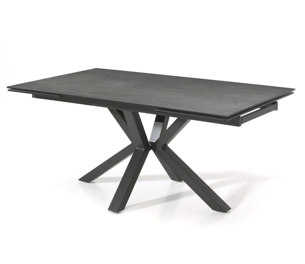 Table céramique extensible design gris anthracite rectangulaire pieds métal central noir - Lievens - Souffle d'intérieur 