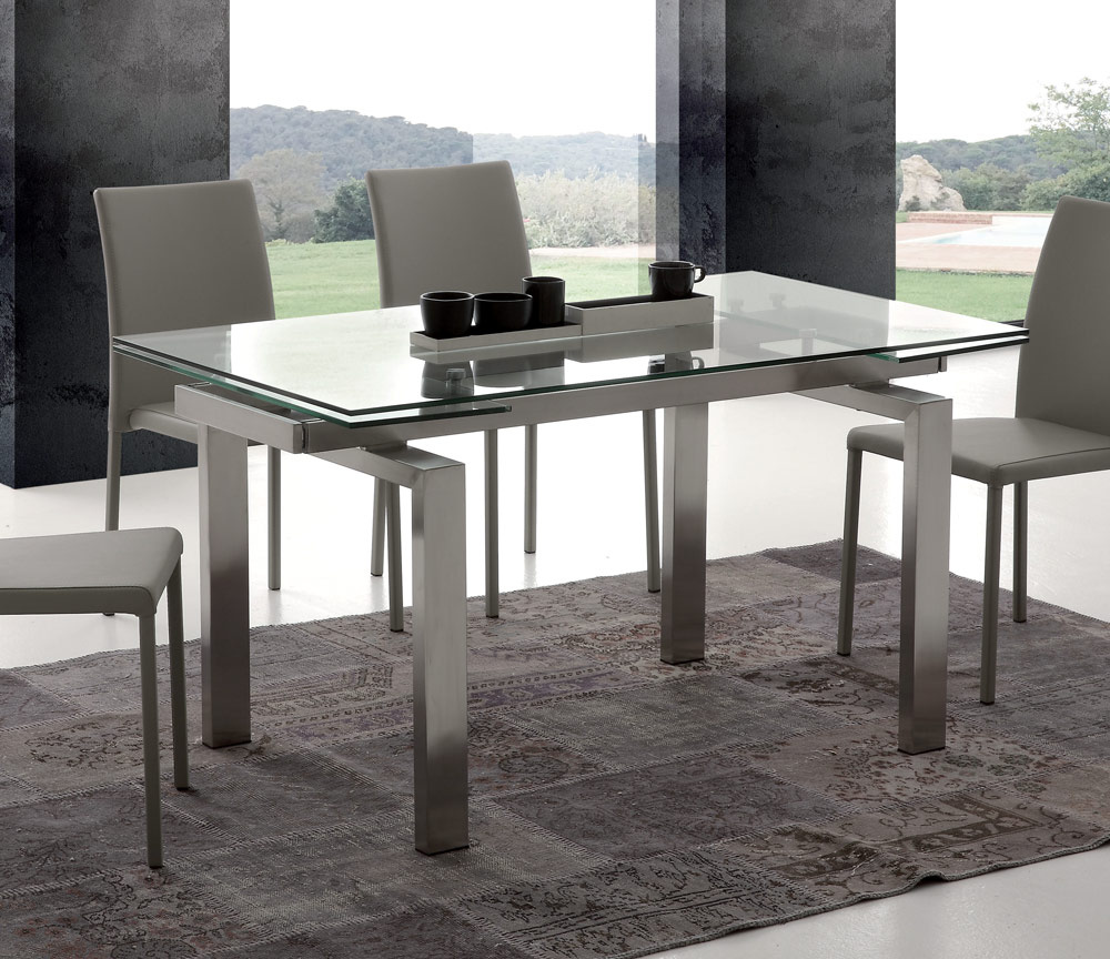 Table en verre avec rallonge design de salle à manger L140 cm - Margaux
