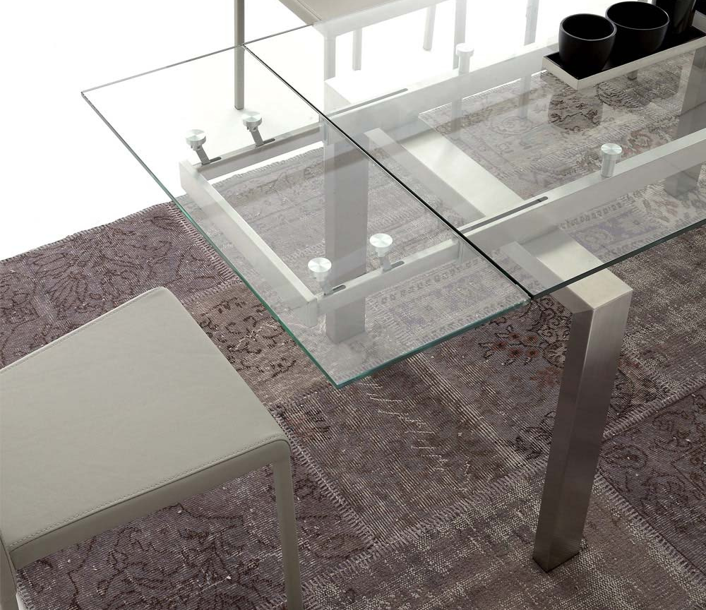 Table en verre avec rallonge design de salle à manger L140 cm - Margaux