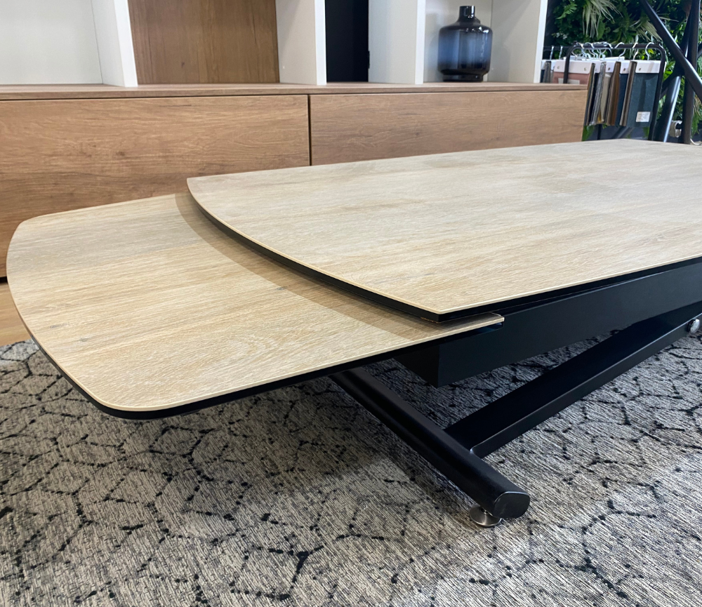 Table basse relevable transformable extensible céramique bois L 120cm - Lunella