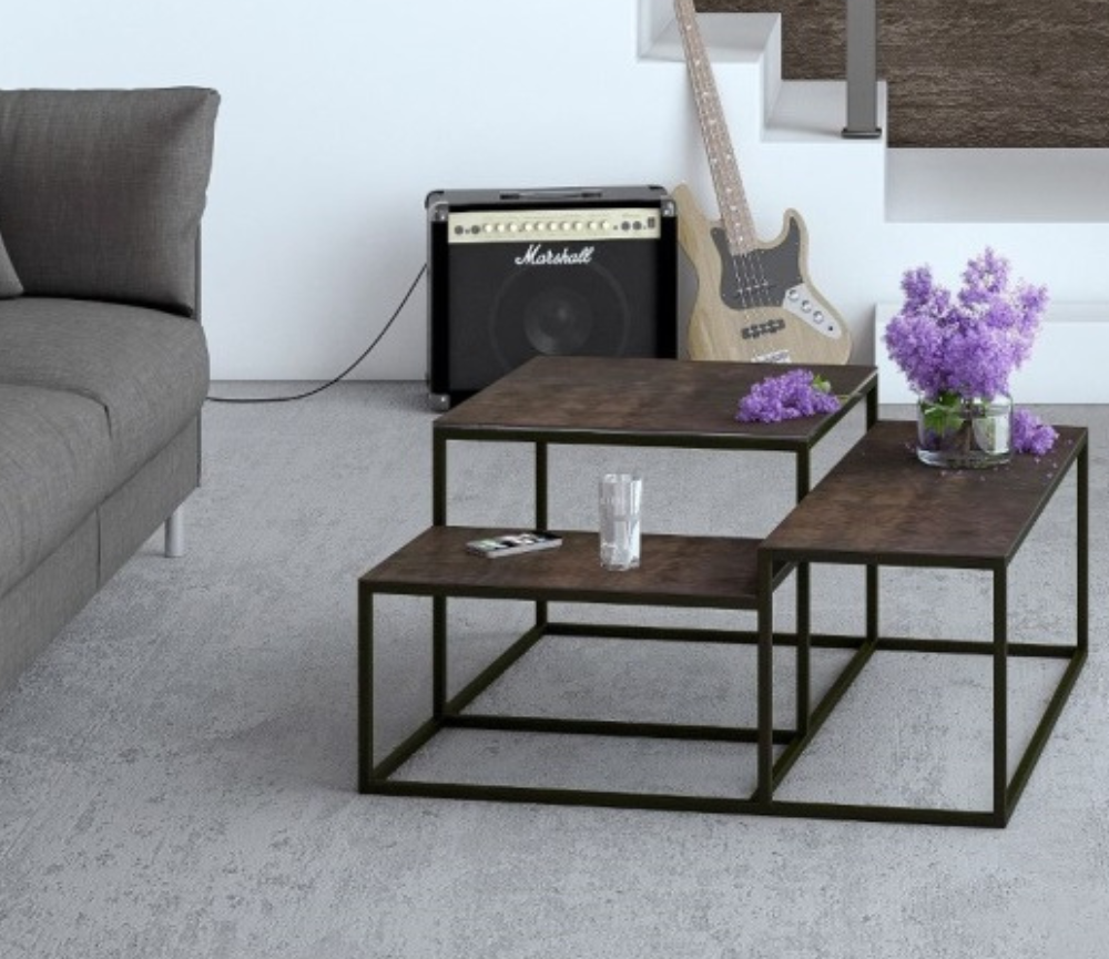 Table basse céramique carré couleur acier gris marron - Brasilly