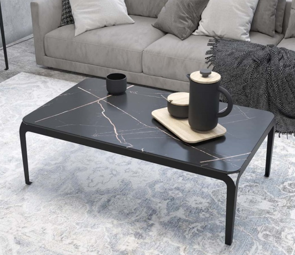 Table de salon basse céramique marbre noir 120cm x 70cm - Soumia