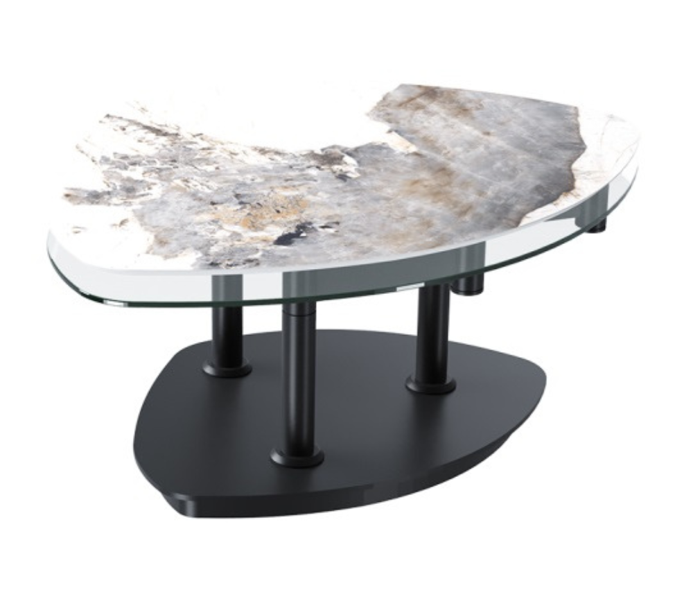 Table de salon basse verre céramique marbre calacatta pivotante - Sibylle