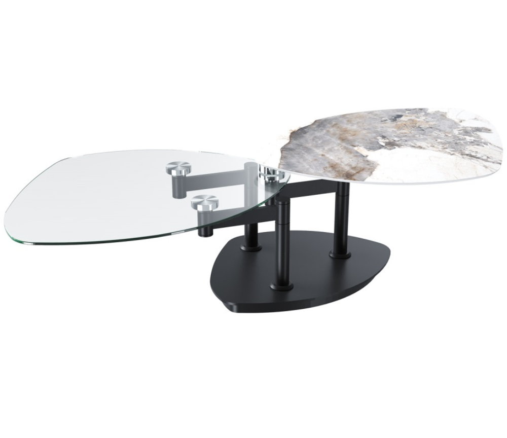 Table de salon basse verre céramique marbre calacatta pivotante - Sibylle