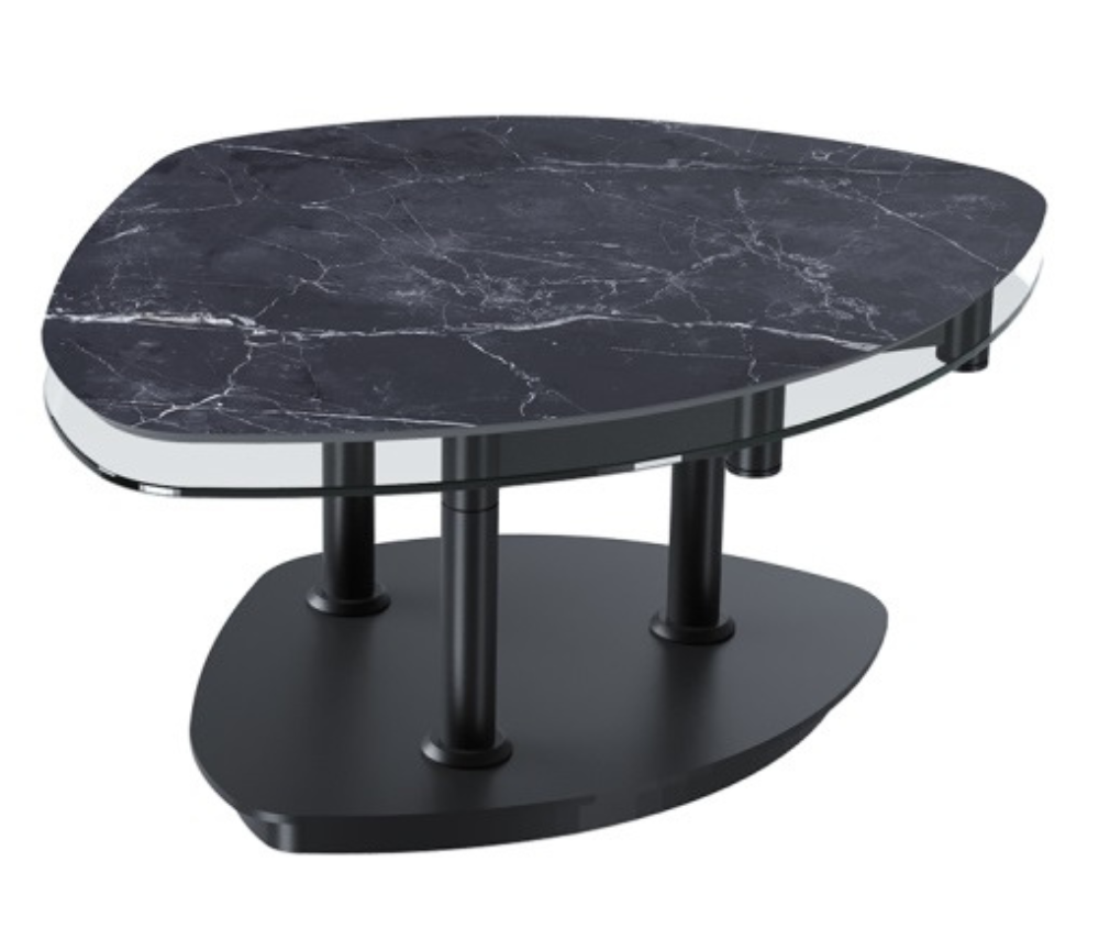 Table basse de salon verre céramique marbre marquina - Sibylle